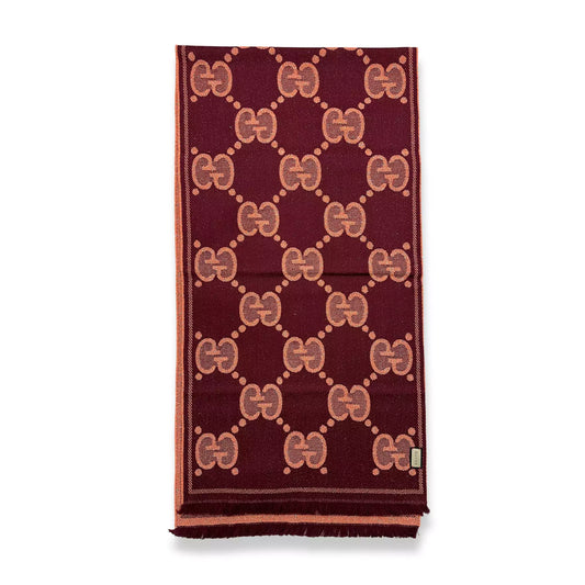 GUCCI PINK/BURGUNDY GG JUMBO WOOL SCARF