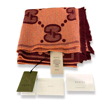 GUCCI PINK/BURGUNDY GG JUMBO WOOL SCARF
