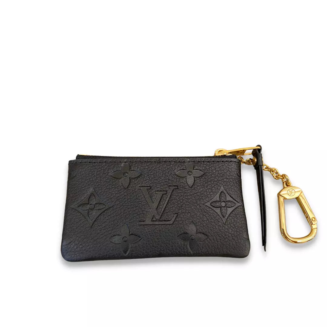 LOUIS VUITTON BLACK LEATHER KEY POUCH COIN PURSE WALLET