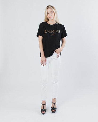 CAMISETA CON BOTONES Y LOGO NEGRO DE BALMAIN