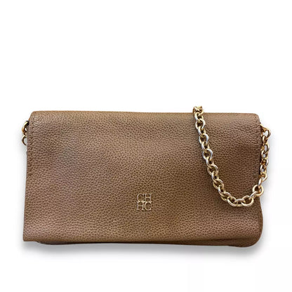 BOLSO CLUTCH DE PIEL MARRÓN CAROLINA HERRERA CH