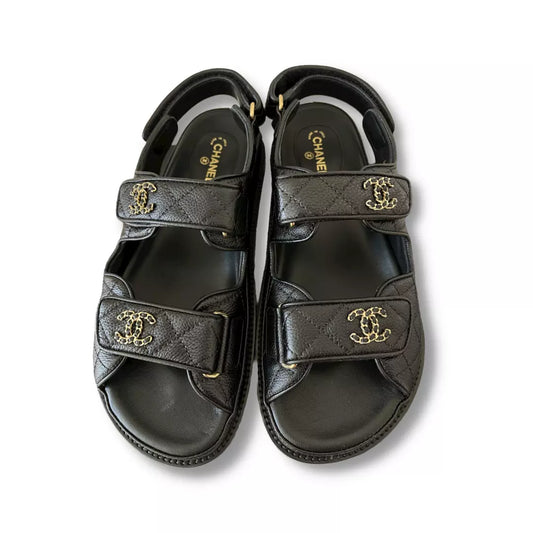 CHANEL BLACK LEATHER DAD SANDALS