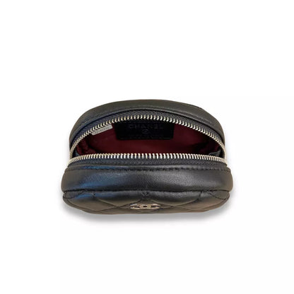 CHANEL BLACK LEATHER ROUND COIN PURSE
