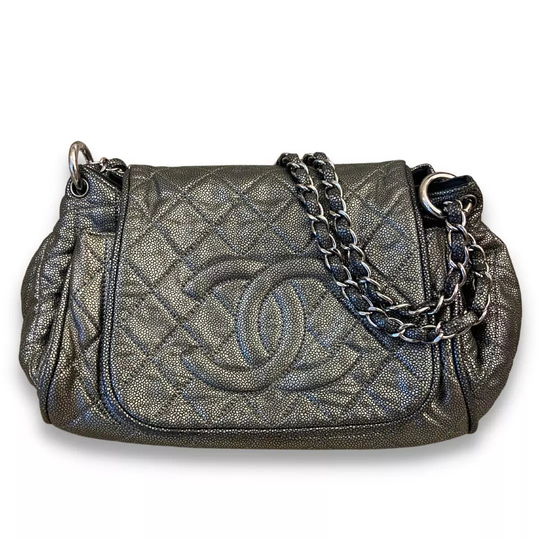 Chanel Black Metalized Leather Bag