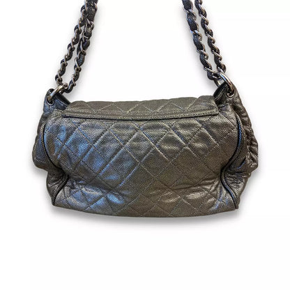 CHANEL BLACK METALIZED LEATHER BAG