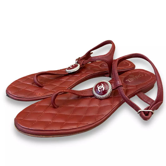 CHANEL BURGUNDY LEATHER SANDALS