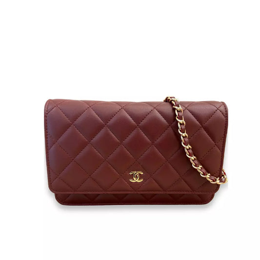 CHANEL BURGUNDY LEATHER WALLET ON CHAIN BAG