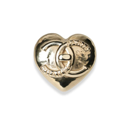 CHANEL CC HEART METAL GOLD BROOCH