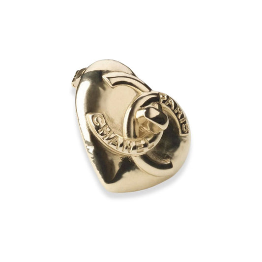 CHANEL CC HEART METAL GOLD BROOCH