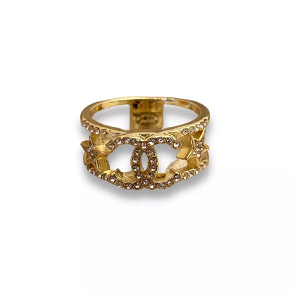 CHANEL CRYSTAL STAR CC LOGO RING