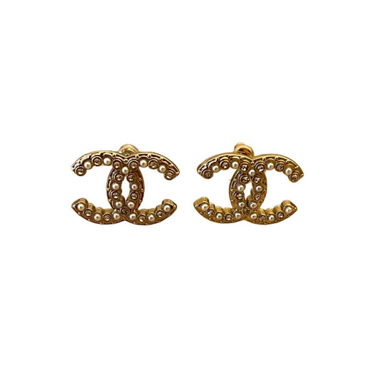 CHANEL CRYSTAL AND PEARLS STUD CC EARRINGS