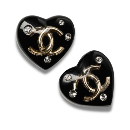 PENDIENTES DE RESINA NEGRA CON CORAZÓN CC DE CHANEL