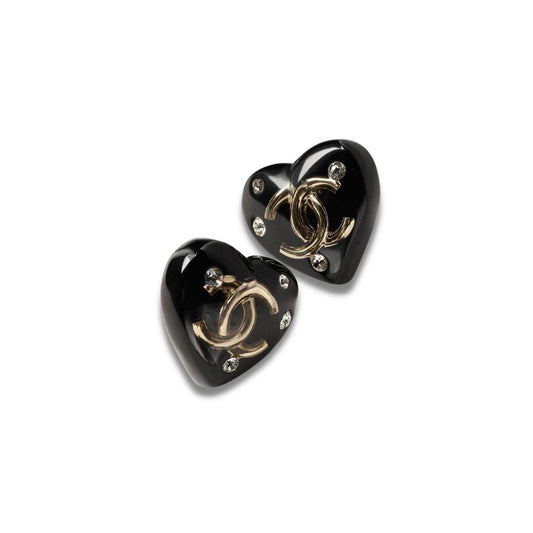PENDIENTES DE RESINA NEGRA CON CORAZÓN CC DE CHANEL