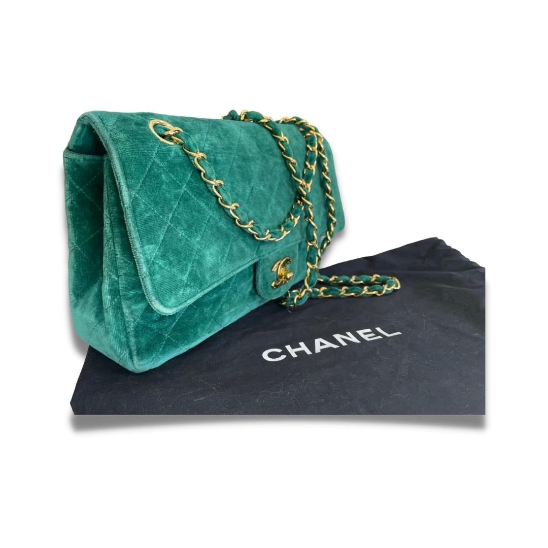 CHANEL GREEN VELVET TIMELESS VELOURS BAG