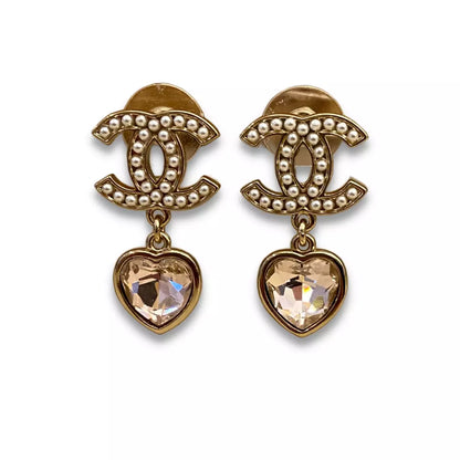 CHANEL METAL STRASS CRYSTAL & PEARLS EARRINGS