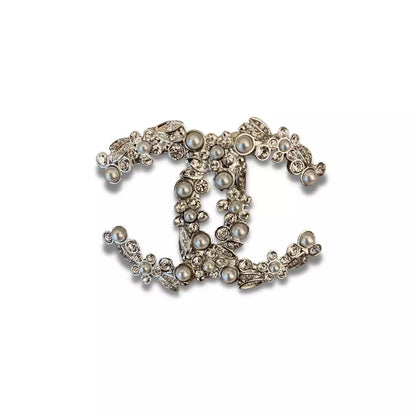 CHANEL PEARL CRYSTAL FLOWER CC BROOCH