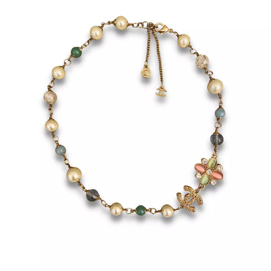 CHANEL PEARLS AND FLOWER MULTICOLOR CC NECKLACE