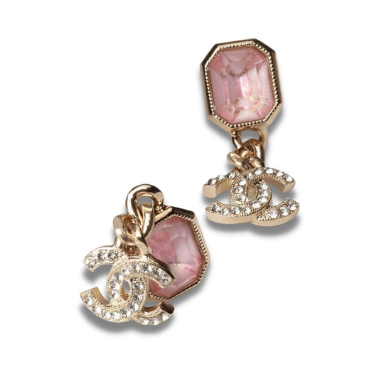 CHANEL PINK CRYSTAL METAL STRASS EARRINGS