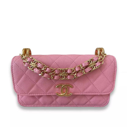 CHANEL PINK LEATHER WALLET ON CHAIN BAG