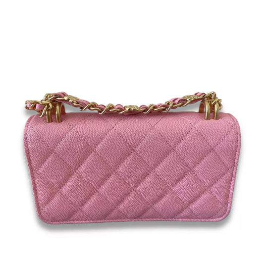 CHANEL PINK LEATHER WALLET ON CHAIN BAG