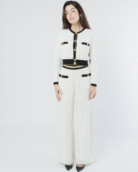 TRAJE CLÁSICO CHANEL BLANCO Y NEGRO 