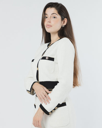 TRAJE CLÁSICO CHANEL BLANCO Y NEGRO 