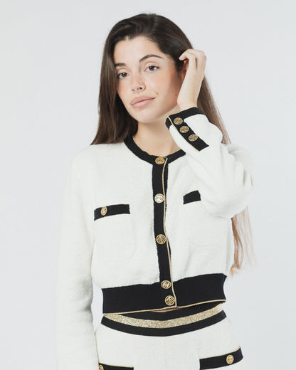 TRAJE CLÁSICO CHANEL BLANCO Y NEGRO 
