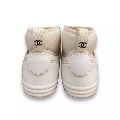 CHANEL WHITE CC ANKLE SNEAKERS
