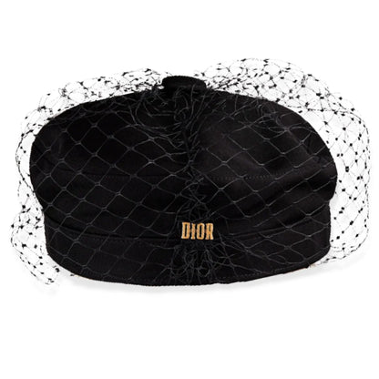 DIOR BLACK ARTY CAP WITH VEIL HAT