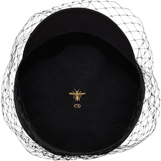 DIOR BLACK ARTY CAP WITH VEIL HAT