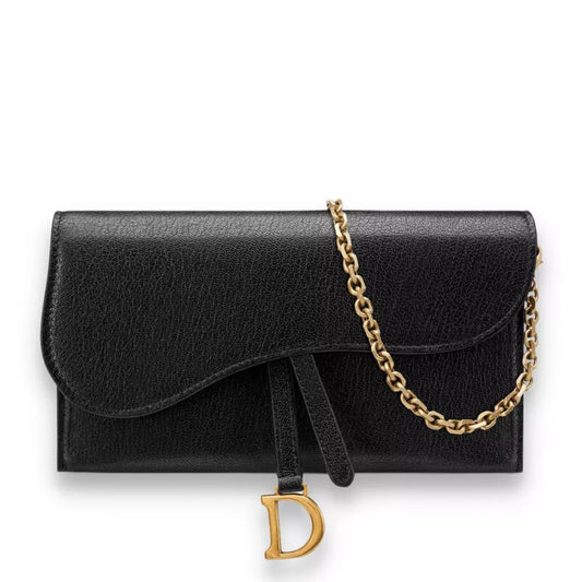 DIOR BLACK LONG SADDLE WALLET WITH CHAIN BAG