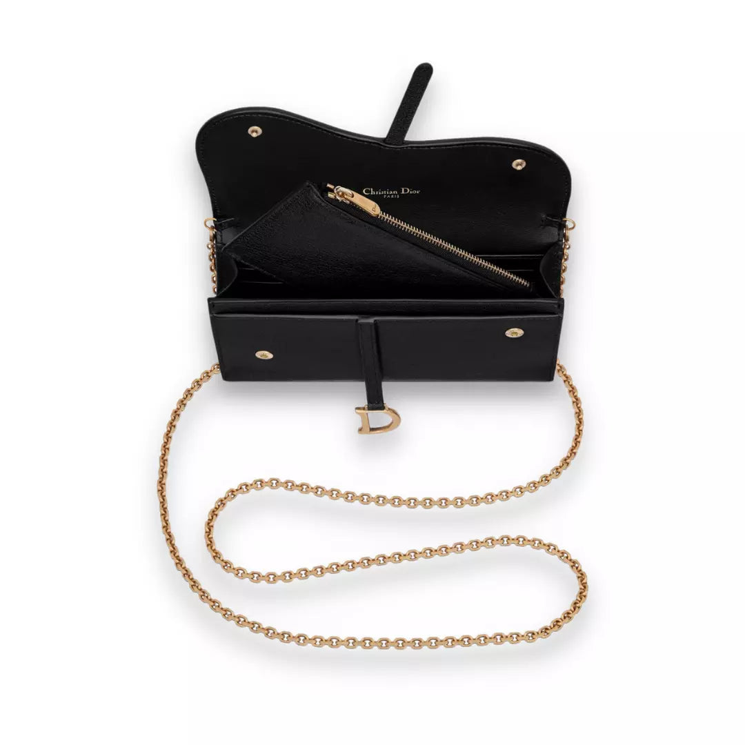 DIOR BLACK LONG SADDLE WALLET WITH CHAIN BAG EYE LUXURY CONCIERGE