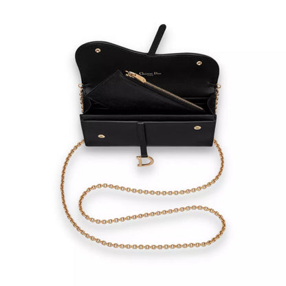 Cartera larga tipo sillín negra DIOR con cadena 
