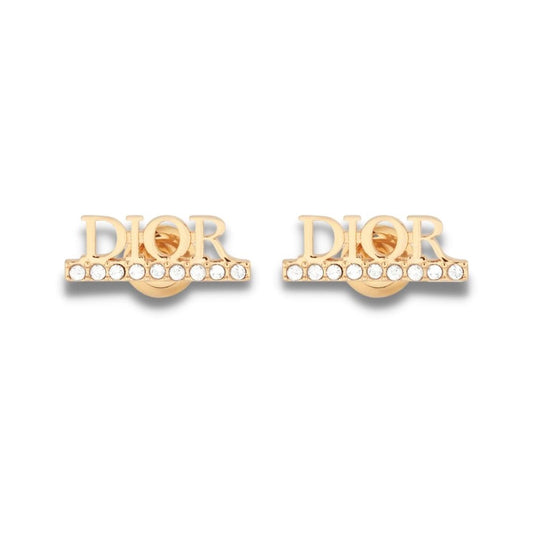 DIOR GOLD FINISH METAL DIO(R)EVOLUTION WHITE CRYSTALS EARRINGS