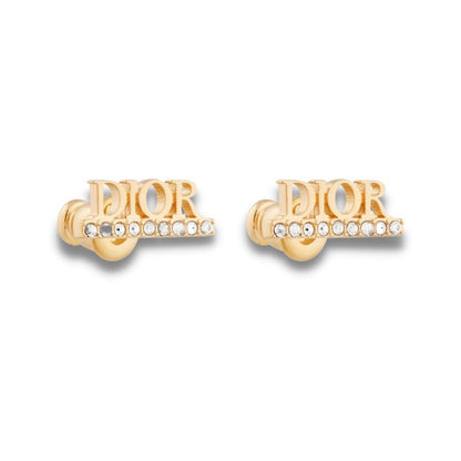 DIOR GOLD FINISH METAL DIO(R)EVOLUTION WHITE CRYSTALS EARRINGS