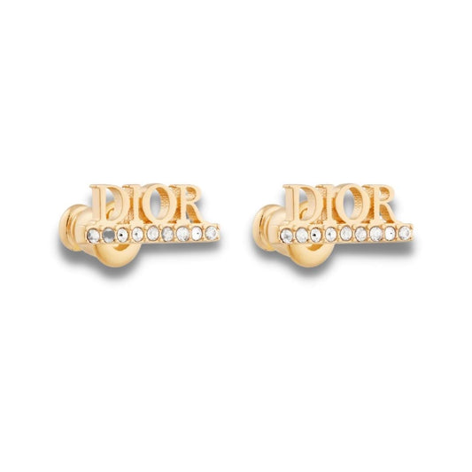 DIOR GOLD FINISH METAL DIO(R)EVOLUTION WHITE CRYSTALS EARRINGS