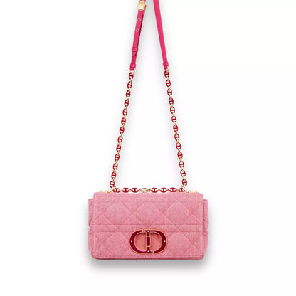 DIOR PINK MACROCANNAGE DENIM CARO BAG