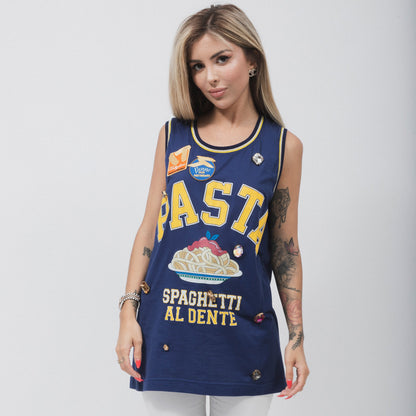 DOLCE & GABBANA BLUE COTTON PASTA TANK TOP