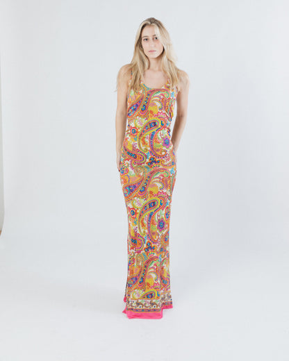 DOLCE & GABBANA MULTICOLOR PAISLEY PRINT LONG DRESS