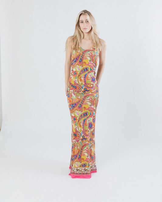 DOLCE & GABBANA MULTICOLOR PAISLEY PRINT LONG DRESS