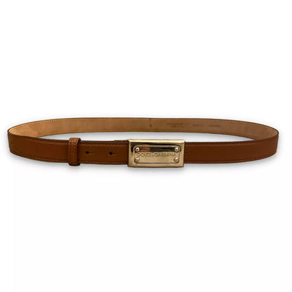 DOLCE & GABBANA BROWN LOGO PLAQUE BELT