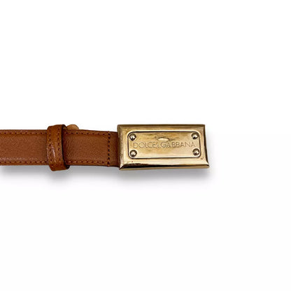 DOLCE & GABBANA BROWN LOGO PLAQUE BELT