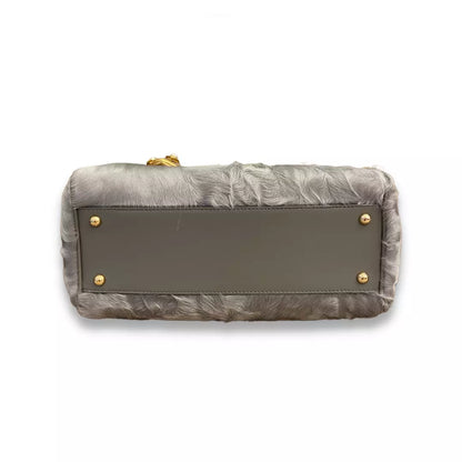 DOLCE & GABBANA GREY ASTRAKHAN FUR SICILY BAG