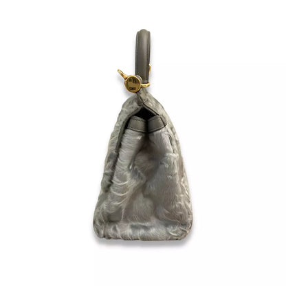DOLCE & GABBANA GREY ASTRAKHAN FUR SICILY BAG