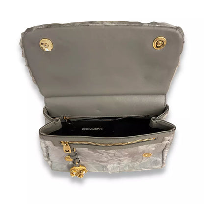 DOLCE & GABBANA GREY ASTRAKHAN FUR SICILY BAG