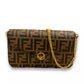 FENDI BROWN LEATHER WALLET ON CHAIN BAG