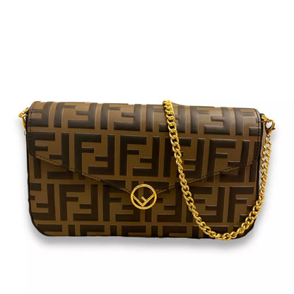 Fendi BROWN LEATHER WALLET ON CHAIN BAG