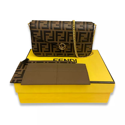 Fendi BROWN LEATHER WALLET ON CHAIN BAG