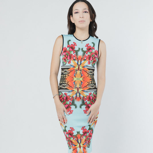 GIVENCHY BLUE TROPICAL PRINT DRESS