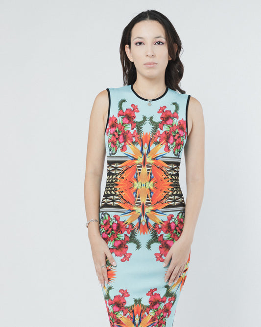 VESTIDO GIVENCHY CON ESTAMPADO TROPICAL AZUL